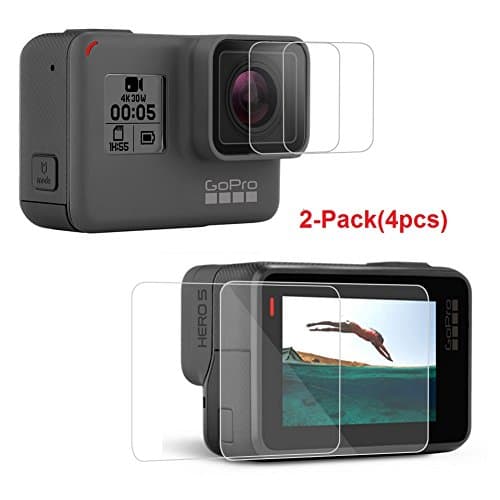 2Packs Screen & Lens Protectors For GoPro Hero 5 Black Sport Camera, 0.26mm Anti-Scratch Waterproof Dustproof Tempered Optical Glass GoPro Hero 5 Action Camera Skin Film(Total 4pcs)