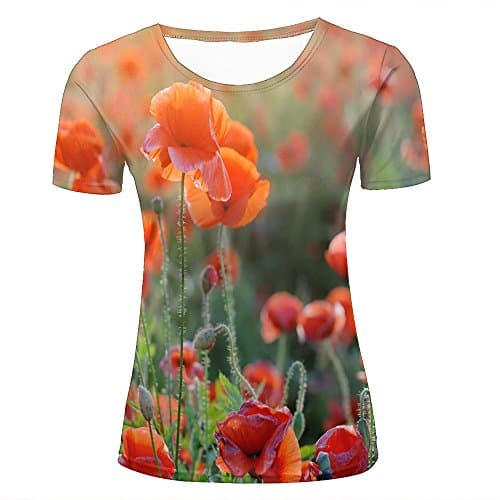liangjinyan Couple T Shirts Red Poppyeadow Print 3D Tee XXL