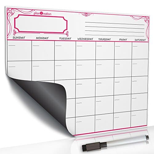 Premium Magnetic Dry Erase Board By planOvation - Weekly / Monthly Refrigerator Calendar - Perfect Organizer For The Family's Plans & Chores (16" x 12", Pink)