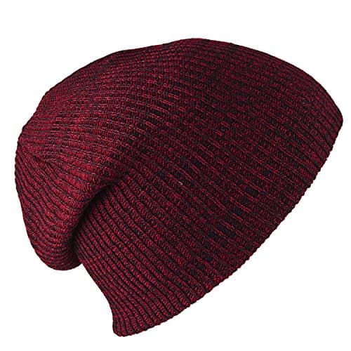 Unisex Knitted Slouchy Winter Beanie Cap Solid Color Basic Ski Hat(Dark Red)