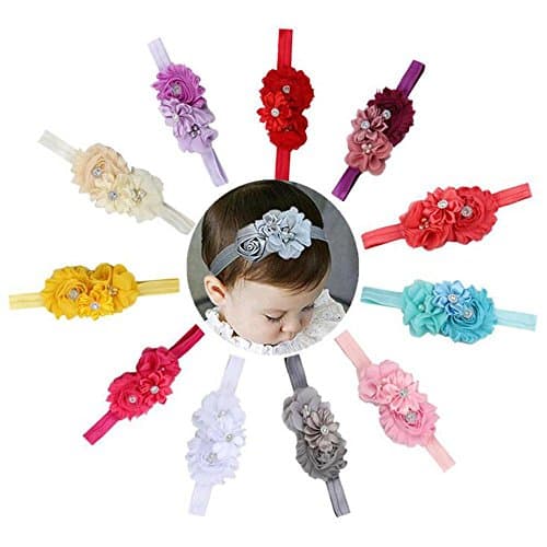 DB&PEISHI £¨11pcs£Baby Infant Christening Flower Headband Toddler Lace Rose Bow Headdress