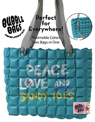 Bubble Bags Fun Inflatable Tote, Peace Love And Sandy Toes, Sky Blue