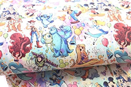 Disney Characters Printed Sheet - Faux Canvas Leather Fabric Sheet Bow Making etc. Character Faux Leather Sheets Sets Bundles