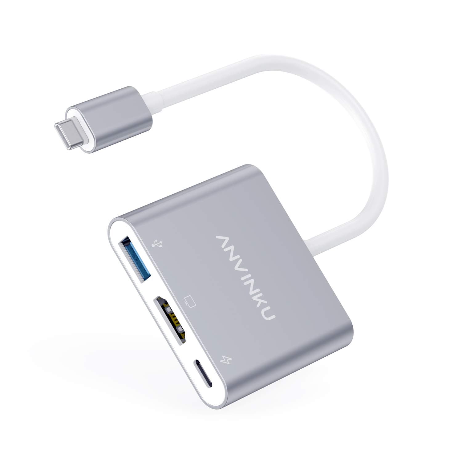 USB C to HDMI Digital Multi Port Hub Adapter Anvinku Type C to HDMI 4K Adapter with USB 3.0 USB-C 3.1 Power Delivery for MacBook12, Mac Pro13 15 (2016 2017), Google Chromebook, Note9 ,etc (Silvery)