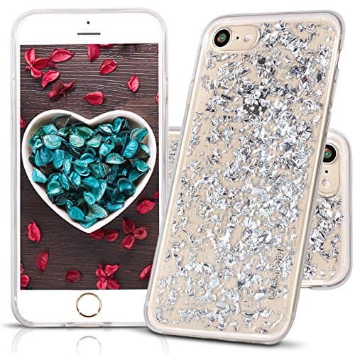 RareTel iPhone 7 iPhone 8 Clear Glitter Case - Bling Design Foil Embedded Soft TPU Transparent Cases For Girls & Women - Protective Bumper Case Raised Bezel Save Phone from Scratches & Accidents