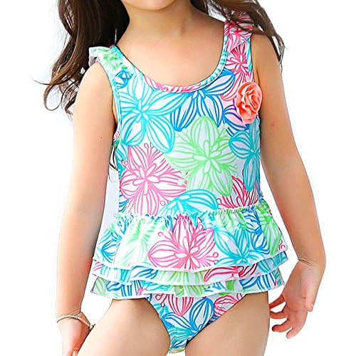 Saidi Girls Swimsuits 1-14 Years One Piece Swimwear for Toddler Kid Girl Cotton