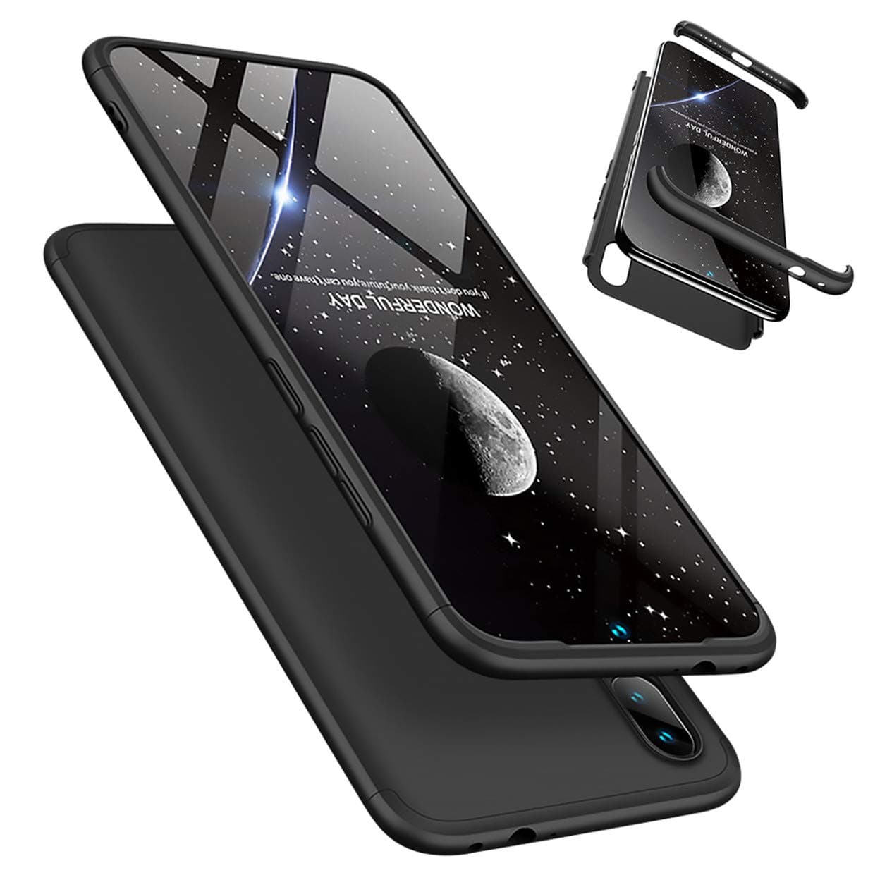 Xiaomi Redmi Note 7/Note 7 Pro Case, Laixin Protection 3 in 1 Slim Hard PC Cover with Screen Protector Shockproof Shell Full Body Protective Case Bumper (Black)