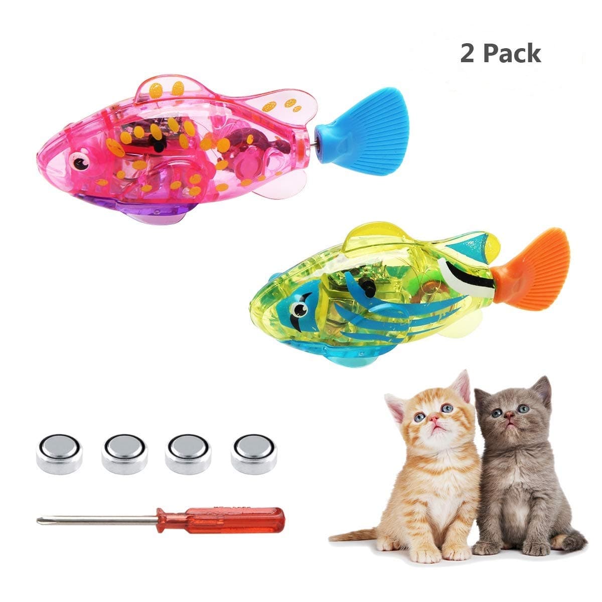 Valkit Swimming Robot Fish Toys,Fish Tank Toy,Activated in Water with LED Light,Cat Toy and Dog Toy,Swimming Bath Plastic Fish Toy with Child