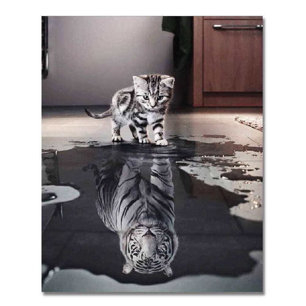 Adult Wooden Puzzle 1000 Pieces The Reflection of The Kitten is A Tiger