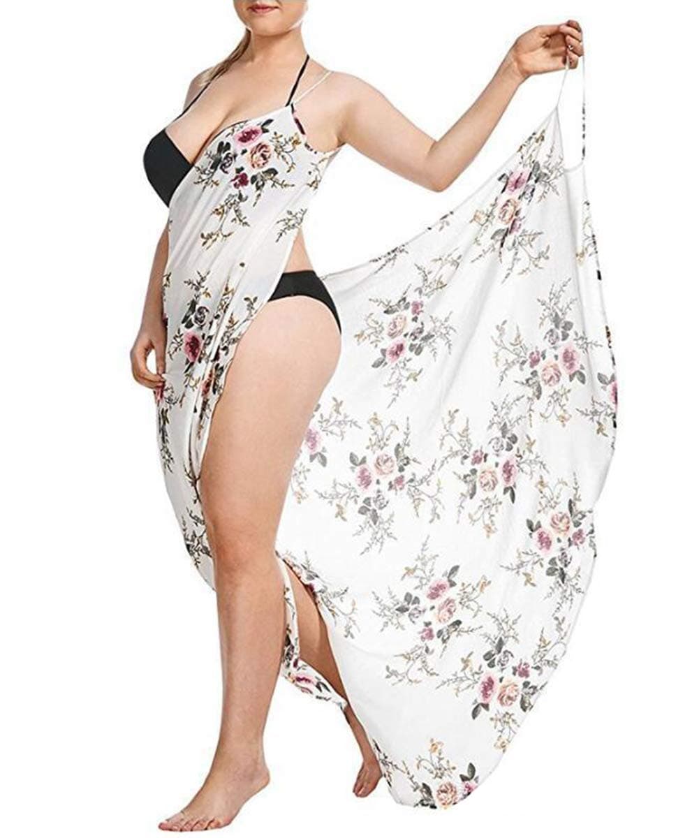 Outgoings Plus Size Women's Floral Bikini Cover Up Beach Spaghetti Strap Wrap Long Dress