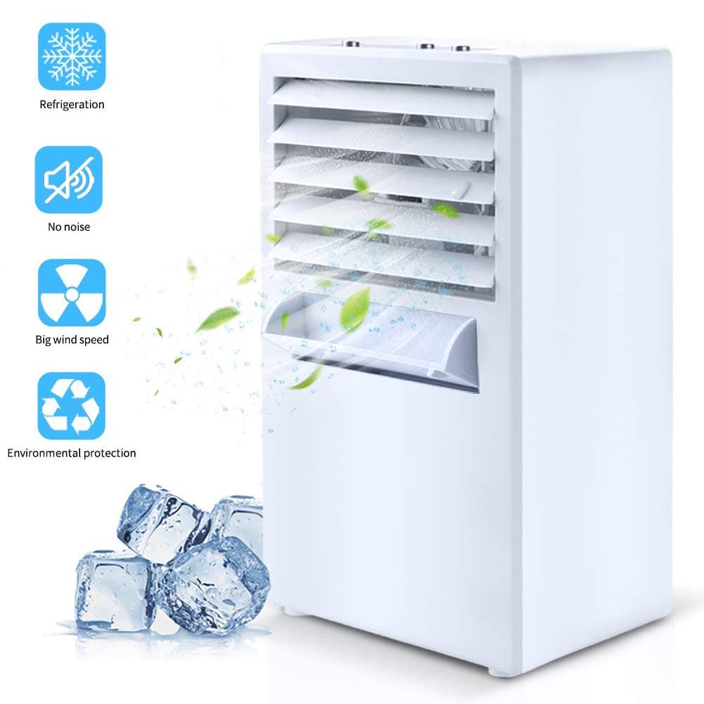 Swonuk Air Conditioner Fan with LED Light, Portable Air Cooling Desktop Fan Evaporative Air Circulatory Purifier Humidifier Cooler with Handle for Home Dorm Office Outdoors