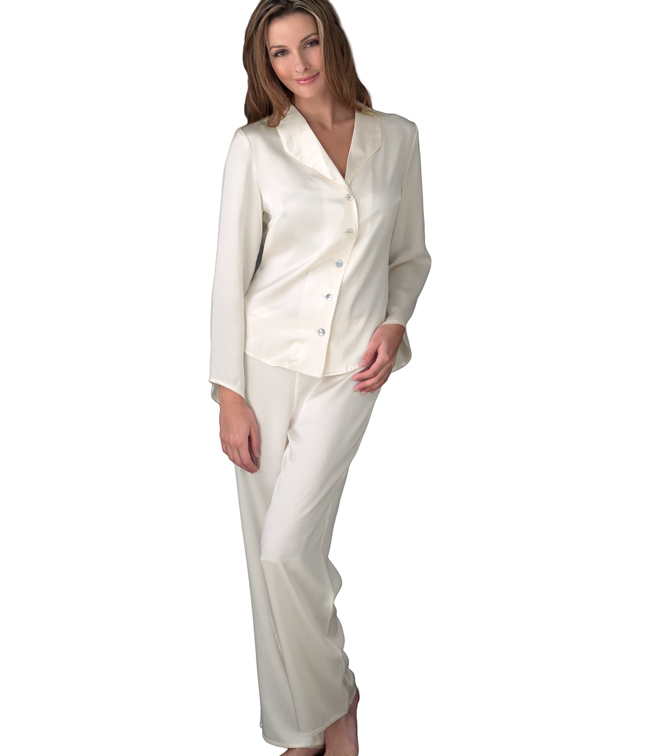 Julianna Rae Women's Goodnight Midnight 100% Silk PJs, Pajama Set, Embroidered Trim, Regular or Petite