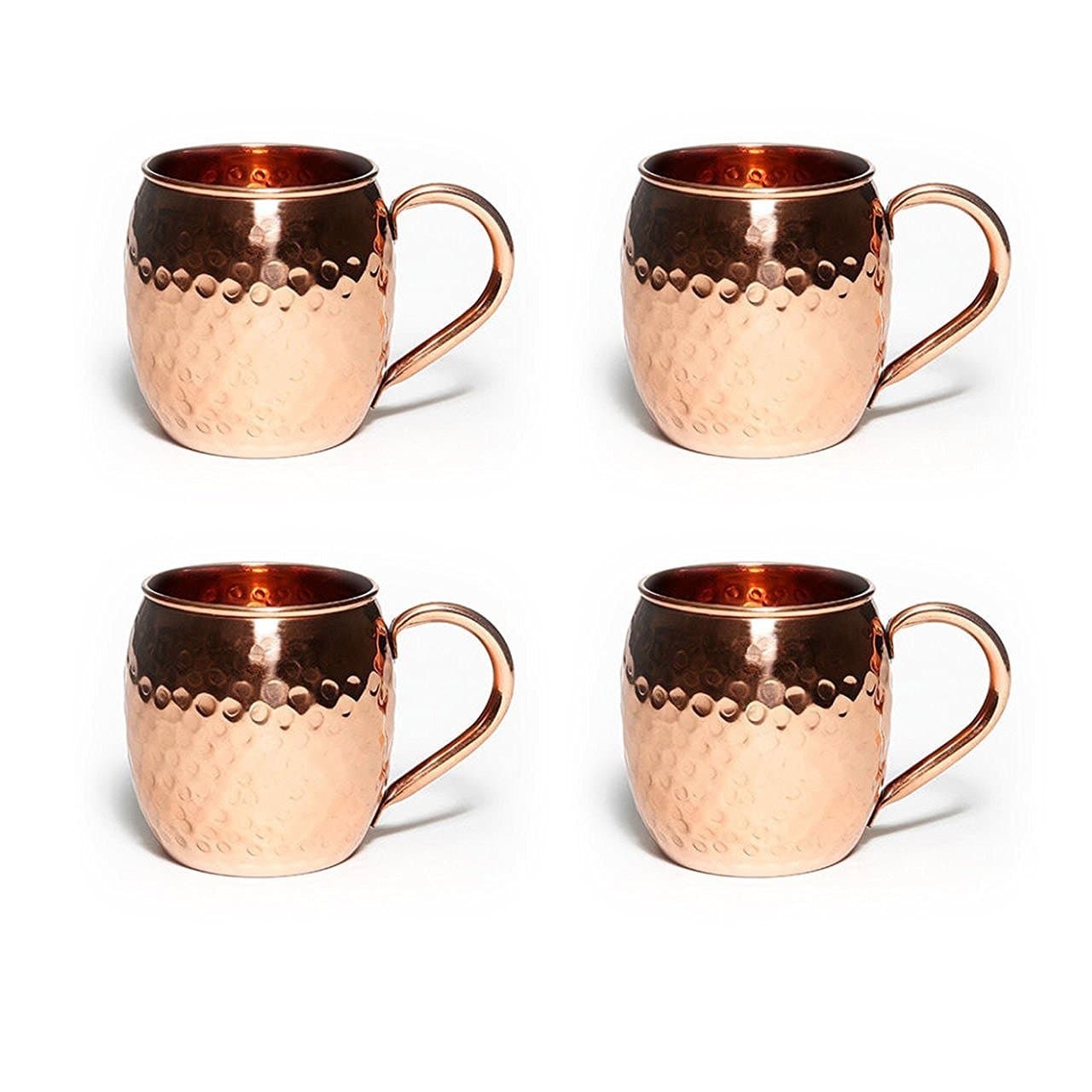 Moscow Mule 100 % Solid Pure Copper Mug /Cup (16-ounce/set of 4, Smooth, Nickel Lined) (Set of 4, Smooth, Nickel Lined)