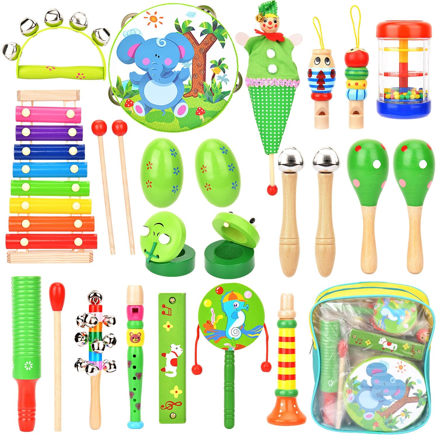 Victostar Musical Instruments with Backpack Baby Wooden Musical Toys Rhythm Percussion Instruments for Toddlers Educational Gift