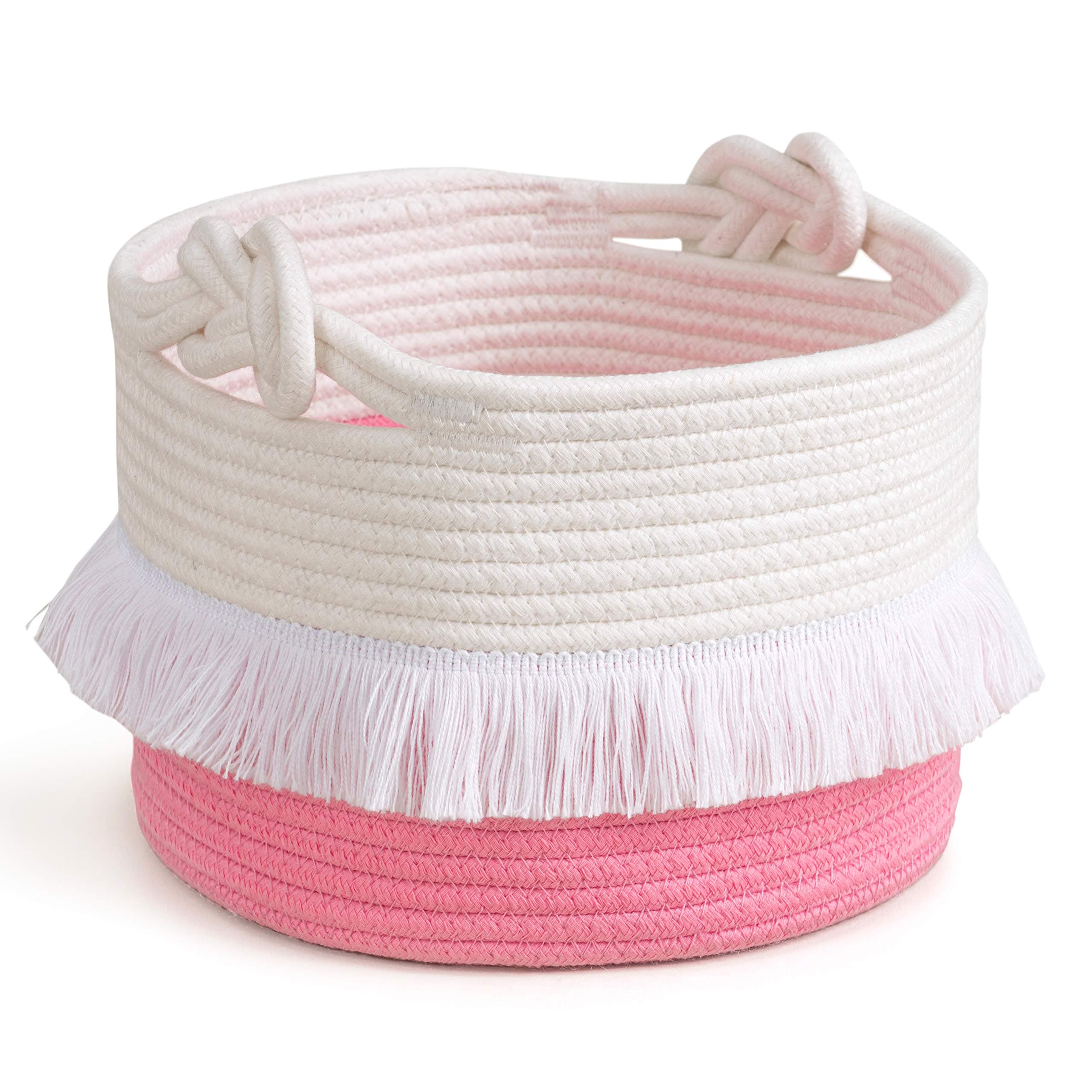 Small Rope Basket Pink Decorative Woven Basket for Nursery