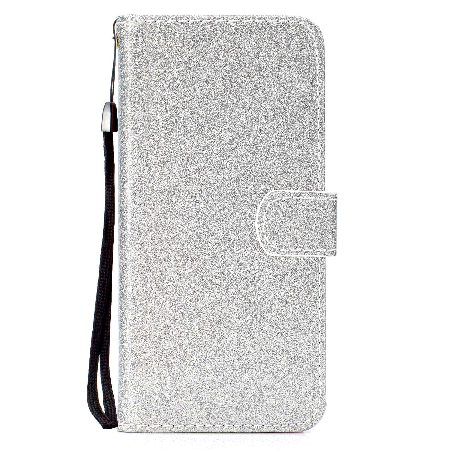 Compatible for Samsung Galaxy Note 10 Plus Leather Folio Case, Ladies Glitter Kickstand Wallet Credit Card Holder Detachable Wristlet Shockproof Silicone Case Compatible for Samsung Note 10+, Silver