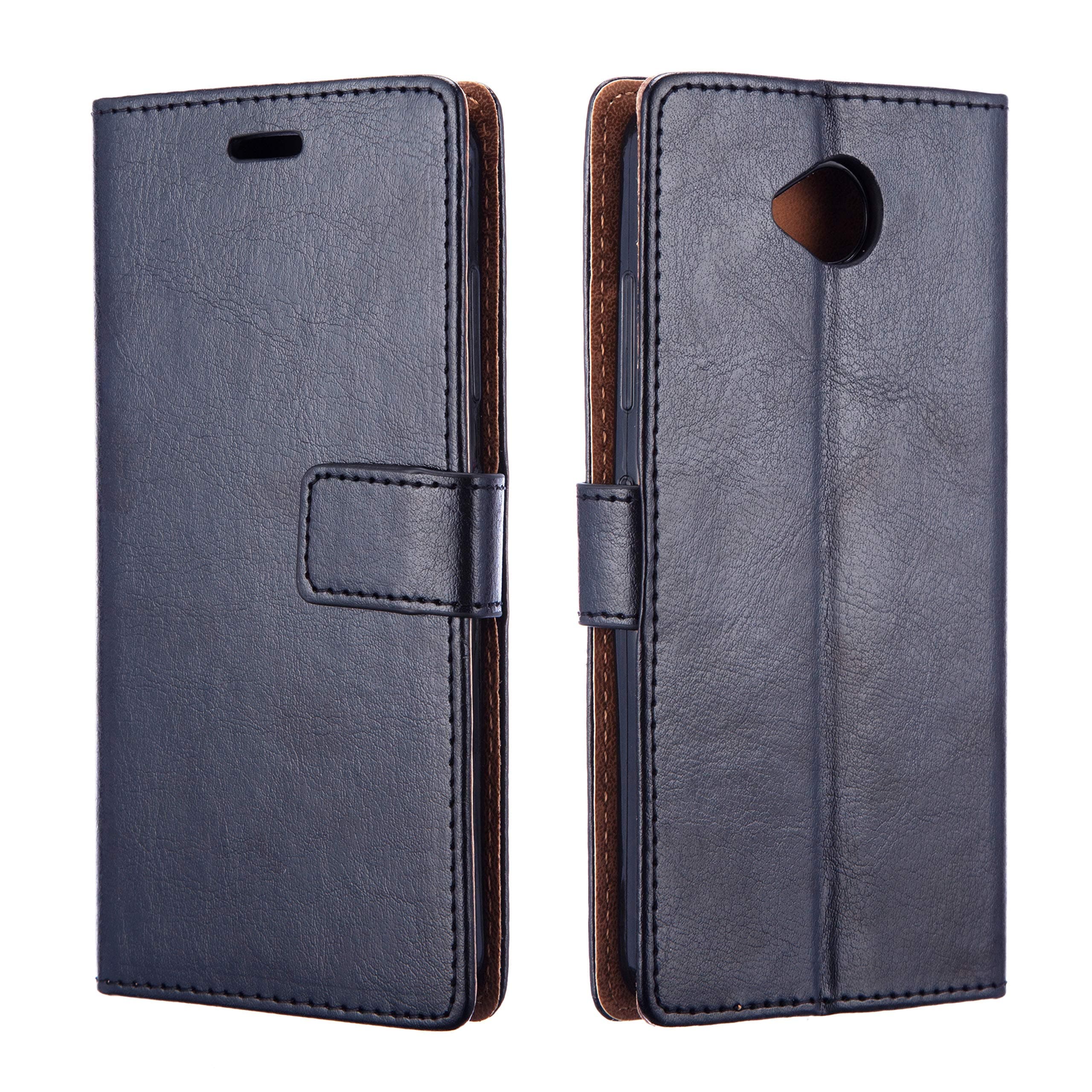 NWNK13® Lumia 550 Pu Leather Side Open Wallet Case Cover Plus Screen Film & Mini Touch Pen (Black Wallet)