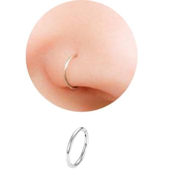 EXTRA THIN Sterling Silver Nose Rings Small Plain Nose Rings 0.6mm-8mm Tiny Nose Hoop,Silver Small Hoop Earrings,Suptum Ring,Lip Rings,Conch Daith Helix Rook Super Snug Nose Ear Lip Ring