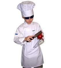 CHEFSKIN UK Kids XL Set Includes: Apron + Jacket + Hat in White, 65/35 Polycotton Light Twill Perfect for your Little Chefs in Training, Gifts or Party Favors! XL