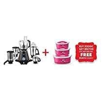 PREETHI APPLIANCES Zodiac Mixer Grinder with 5 Jars + Milton 3 Pieces Hot Box (Black/Light Grey, 750 W)