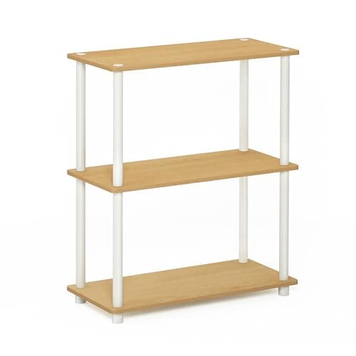 Furinno TURN-N-TUBE Storage Shelves, 3-Tier Book Shelf, Corner Shelf, Toolless Open Shelves, for Organization and Storage, Living Room, Garage, Home Office, Beech