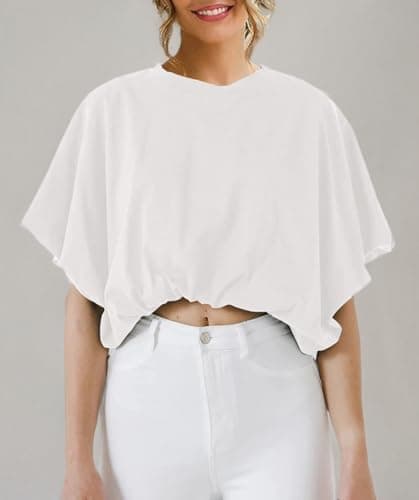 Womens Summer Crewneck Crop Tops Short Sleeve Casual Loose Cropped T Shirts