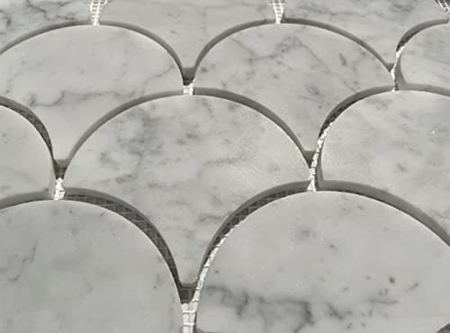 Stone Center Online Carrara White Marble Grand Fish Scale Fan Shape Mosaic Tile Honed Kitchen Bath Wall Floor Backsplash Shower (1 Sheet)