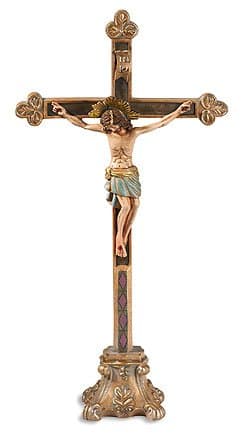 Jesus On The Cross 13" Resin Tabletop Standing Crucifix- Halo of Christ Full Color Italian Style with Gold Details Corpus Crucifix -Includes Prayer Before a Crucifix Laminated holy card