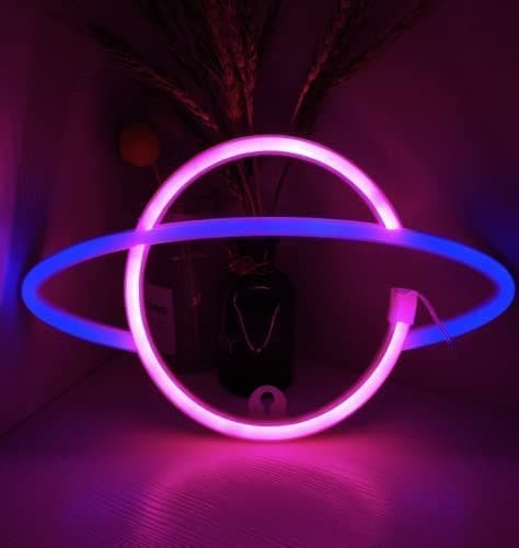 U-HOOME Neon Signs Rocket Led Neon Lights for Wall Decor USB/Battery Powered Led Neon Signs for Bedroom Aesthetic Cool Room Decor,Home,Kids Room,Bar,Festival (Planet)