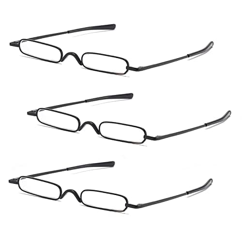 OWTXIS 3 Pack Mini Slim Pen Reading Glasses - Compact Readers with Pen Clip Case Spring Hinge Metal Frame Eyeglasses