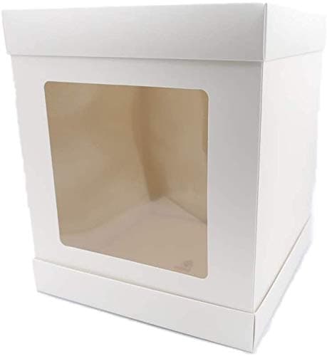 Olbaa Tall Cake Box 12" Wide 14" Tall. Heavy Duty with 8x8 Window for Easy Viewing. Super Easy to Build. Designed by a Professional Baker. Celebration Birthday