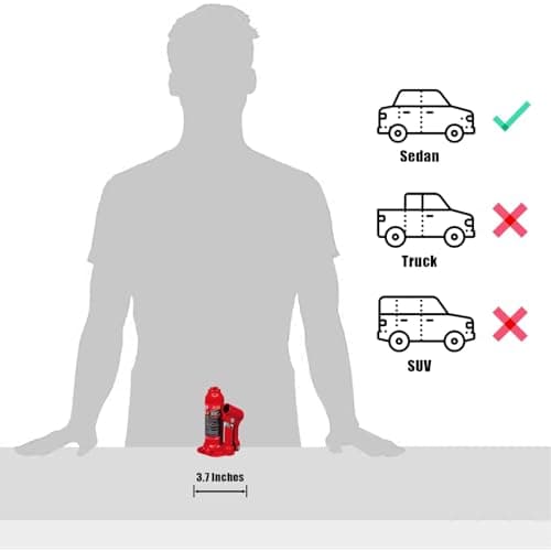 BIG RED T90203B-1 Torin Hydraulic Welded Bottle Jack, 2 Ton (4,000 lb.) Capacity, Red