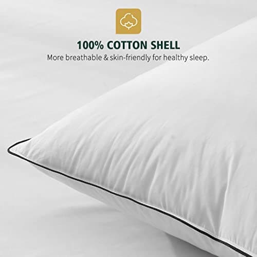TOPGREEN Organic Feather Down Pillows for Sleeping | Set of 2 Standard Size Feather Pillow Inserts | Soft Medium Bed Pillow for Stomach, Back and Side Sleepers, 20x26