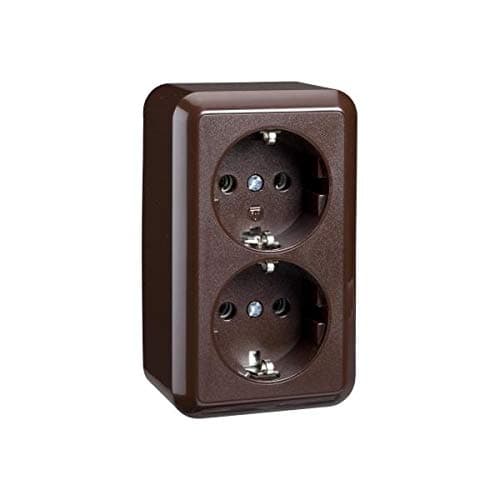 ELSO Double Socket-Outlet 16 A Screw Clamp Contura, Brown, 395402