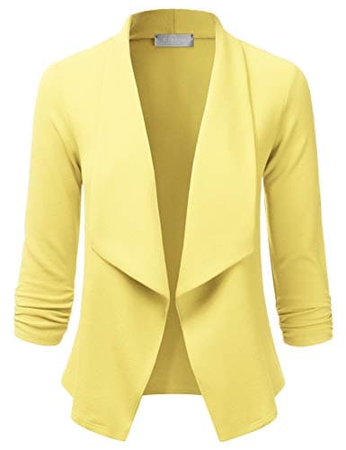 EIMIN Women's 3/4 Sleeve Blazer Open Front Office Work Cardigan Jacket BANANAYELLOW S