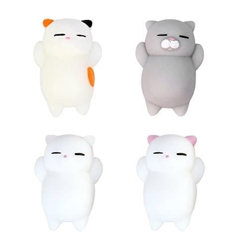 Eutreec Pack of 4 Healing Toys Cute Mini Squishy Squeeze Soft Collection Stress Reliever Gift Decor Colorful White Gray Cat Shape
