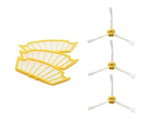 Yikebo(TM) Filters Side Brush 3 Armed Vacuum Cleaner Accessory Kit for iRobot Roomba 500 Series 530 540 550 560 570 580 610 Package Include:3 x 3-Armed Side Brush,3 x Filter