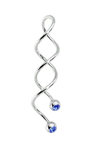 Surgical Steel Unique Spiral Long Twist w/Blue gem Balls Belly Industrial Ear Navel Ring Earring Body Jewelry Piercing 14g
