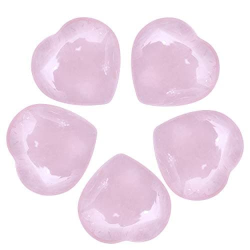 Crocon 5 pcs Rose Quartz Heart Stone 25mm Mini Heart Shape Gemstone Puff Stone Set 400+ carats Pocket Crystal Healing Tumble Meditation Collection Palm Worry Stone Good Luck Gift Home Decor