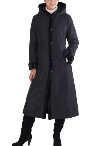 BGSD Women's Lorraine Hooded Reversible Faux Mink Fur Maxi Walking Coat