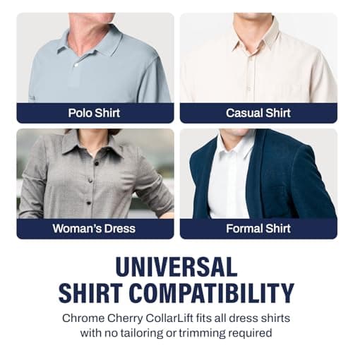 Chrome Cherry Adhesive Placket Stays CollarLift, To Hold Up Shirt Collars, Discrete & Disposable Shirt Accessory, For A Sharp Look & Bold Hold, No Messy Or Floppy Collar Strips