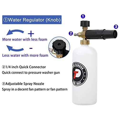 Tool Daily Short Pressure Washer Gun with Foam Cannon, Dual Connector Accessory, 1/4 Inch Quick Connect, 5 Spray Nozzle Tips, 1 Liter