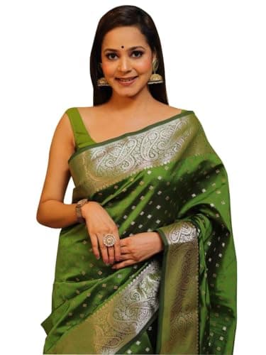 C J Enterprise Women's Banarasi Saree Pure Kanjivaram Style Silk Saree With Blouse Piece for Wedding (KeriButti-51)