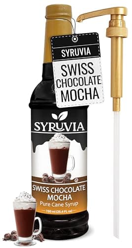 Syruvia Swiss Chocolate Mocha Syrup - 25.4 fl oz Premium Coffee Flavoring Syrup - Kosher Coffee Syrups, Gluten Free, No Coloring, Perfect for Drinks, Soda, Shakes, Desserts, and More With Pump