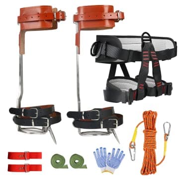 Tree Climbing Gear Set with Adjustable Spikes, Leg Pads, Steel Core Flip Line, and Safety Lanyard, Tree Climbing Kit for Trimming, Cutting, Logging, Hunting, Fruit Picking