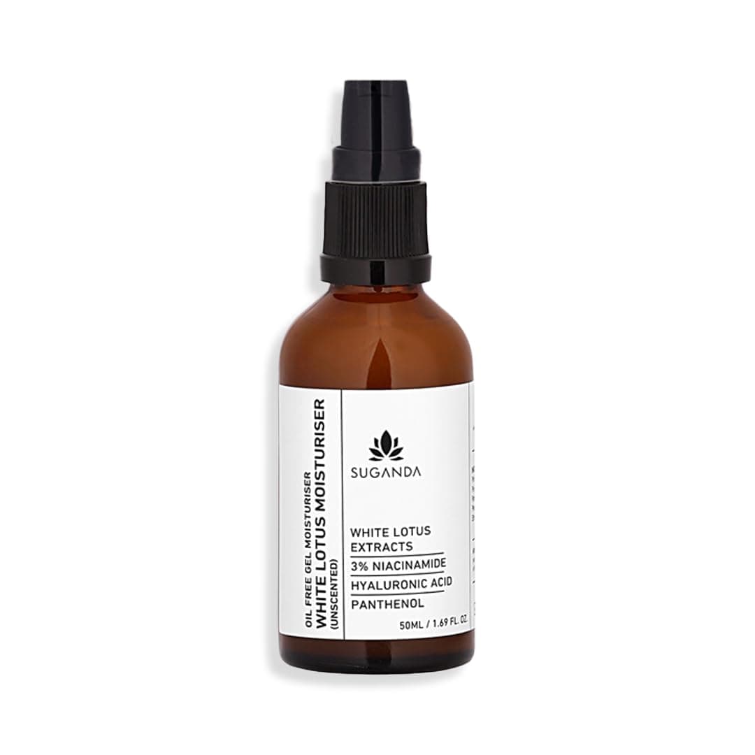 Suganda White Lotus Unscented Moisturizer | Lightweight Hydrating Face Cream with Niacinamide & Panthenol | Calms Redness, Balances Oily, Dry & Combination Skin | For Men & Women | 50 ml