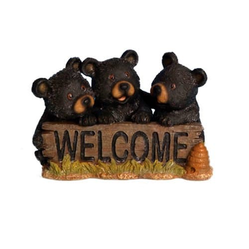 Cute Bear Trio Tabletop Welcome Sign Statue, 11-inch, Home Garden Decor