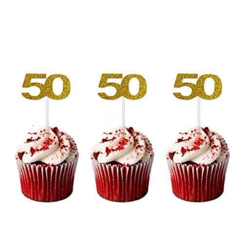 36 Pack Gold Glitter 50th Birthday Cupcake Topper Number 50 Cake Picks for Birthday Party Supplies