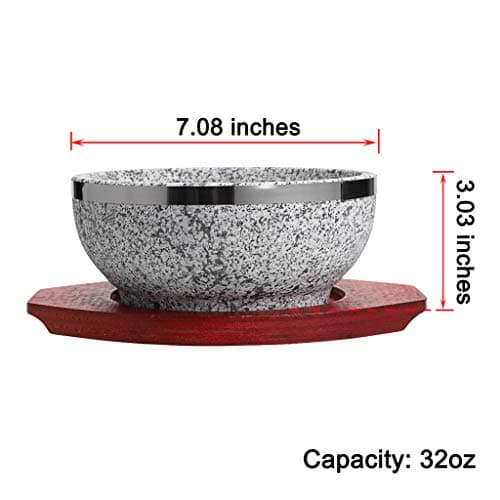 MDLUU Dolsot Bibimbap Bowl, Granite Stone Bowl with Wood Base, Dolsot Pot for Korean Soup, Rice and Stew