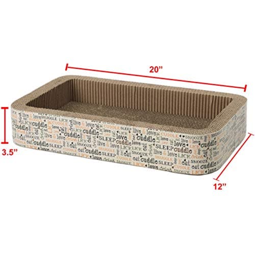 PetRageous 13081 Rectangular Corrugated Cat Lounge Scratcher 20-Inch Long 12-Inch Wide 3.5-Inch Tall with Cat Nip is Great for Cats, Natural, Off-White, One Size